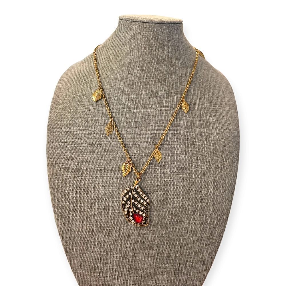 Amrita Singh Antique 18k Gold-Plated Brass Peacock Feather Pendant Necklace - Picture 2 of 11